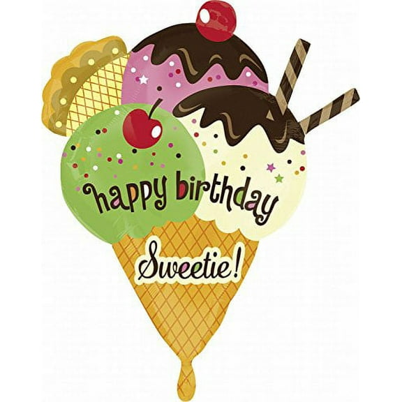 Happy Birthday Sweetie Cherry On Top Ice Cream 30" Mylar Foil Balloon