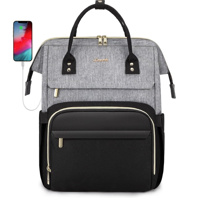 Mochila para portátil LOVEVOOK Fashion Business de 17 pulgadas, gris y negro