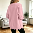 thumbnail image 4 of Eryao Oversized Pullover Sweatshirts for Women Fall Winter Lightweight Scalloped Sweatshirt Baggy V Neck Long Sleeve Solid Color Tops Pink,XXL, 4 of 7