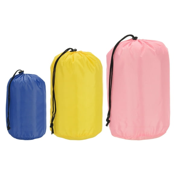 Stuff Sack, Waterproof Outdoor Storage Sack Portable Drawstring Dust Flap Bag for Hiking Backpacking Navy Blue/Yellow/Pink