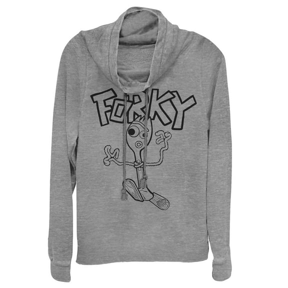 Junior's Toy Story Running Forky Cowl Neck Sweatshirt Gray Heather Medium