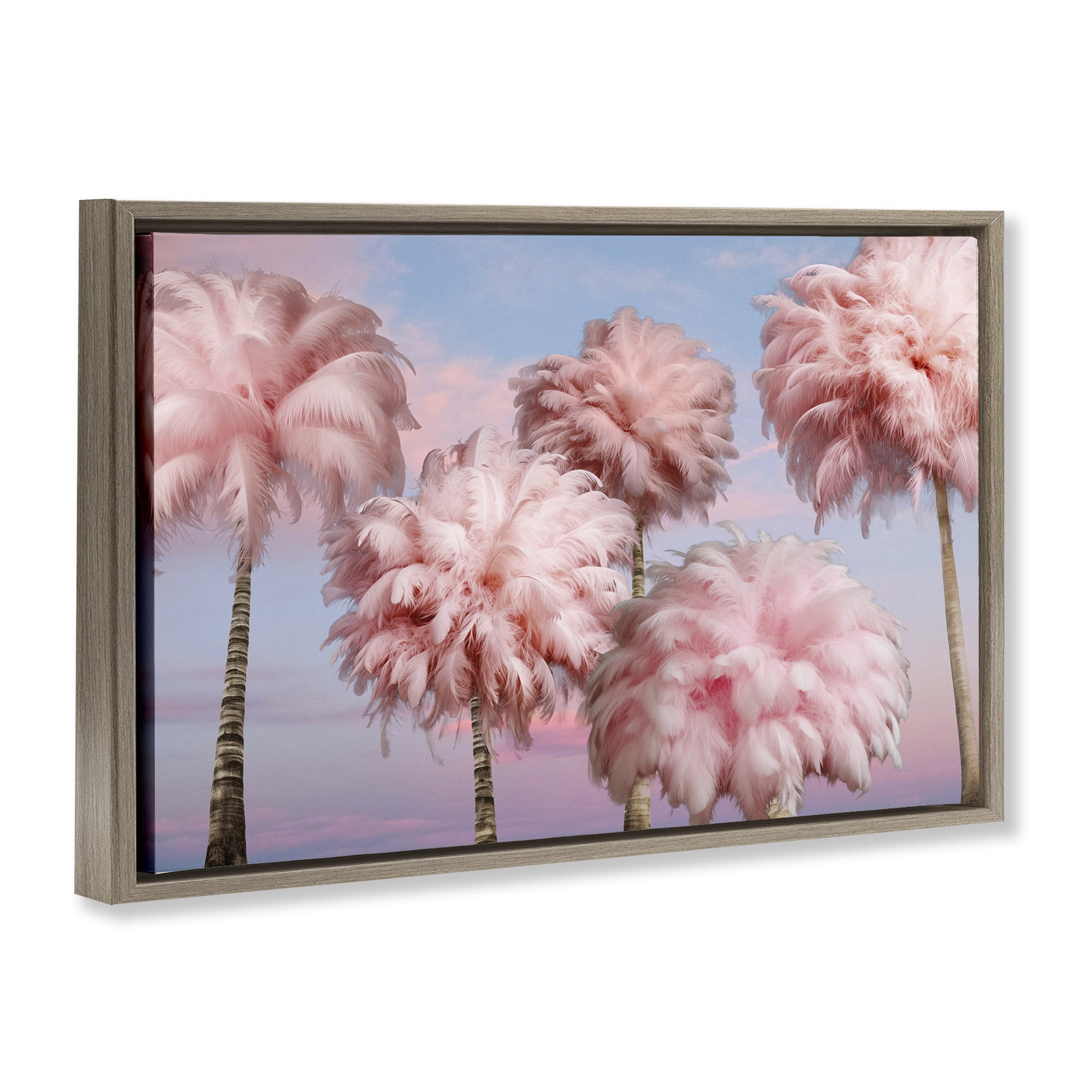 Stupell Industries Fluffy Pink Palm Trees Botanical & Floral Painting Brown Floater Framed Canvas Art Print Wall Art, 25 x 17