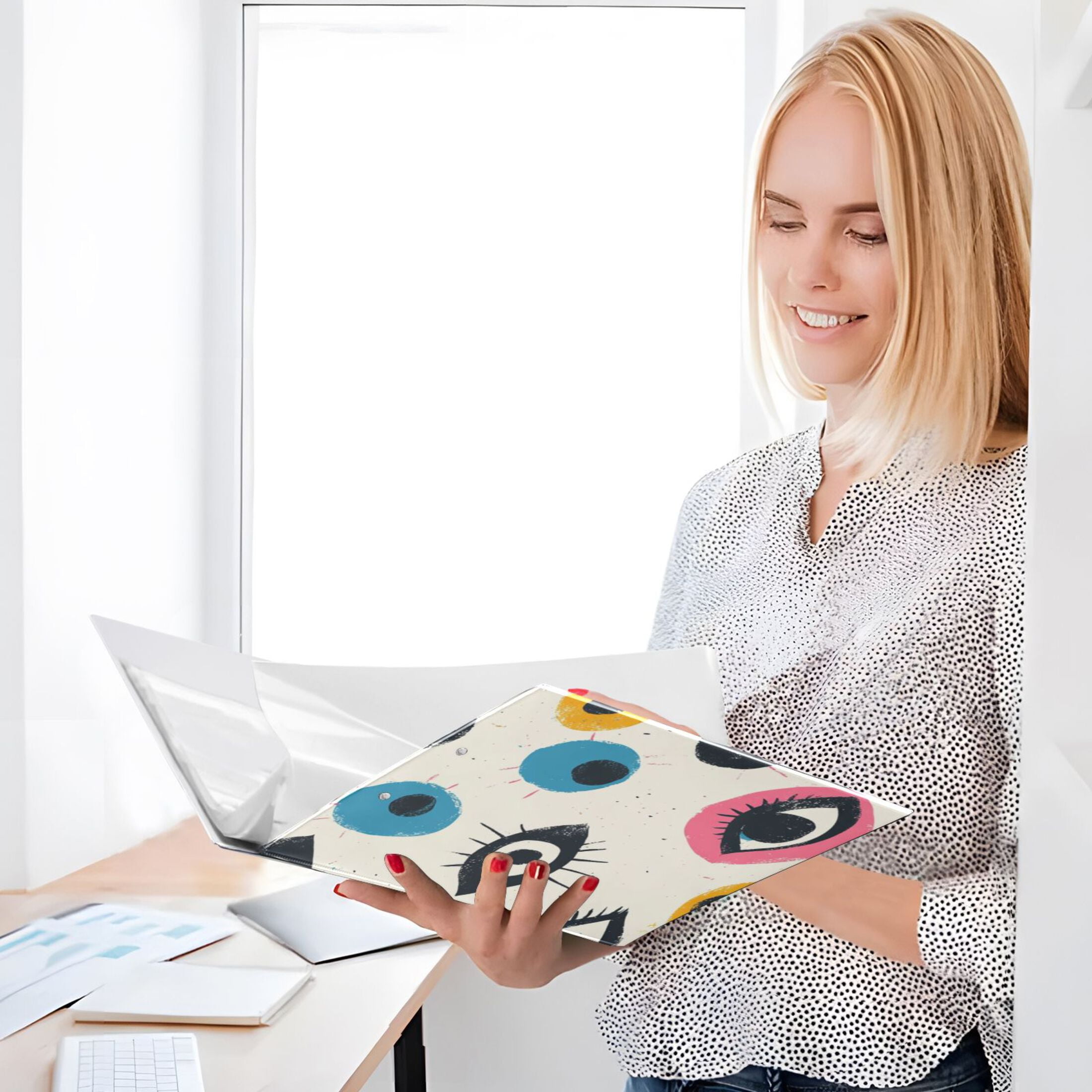 Abstract Eyes 3 Ring Binders 1.5 inch Hardcover File Folders with Interior Pockets A4 Size Organizer for School Office Hospital