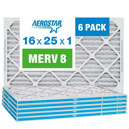 Aerostar 16x25x1 MERV 8 Pleated Air Filter  AC Furnace Air Filter  6 Pack