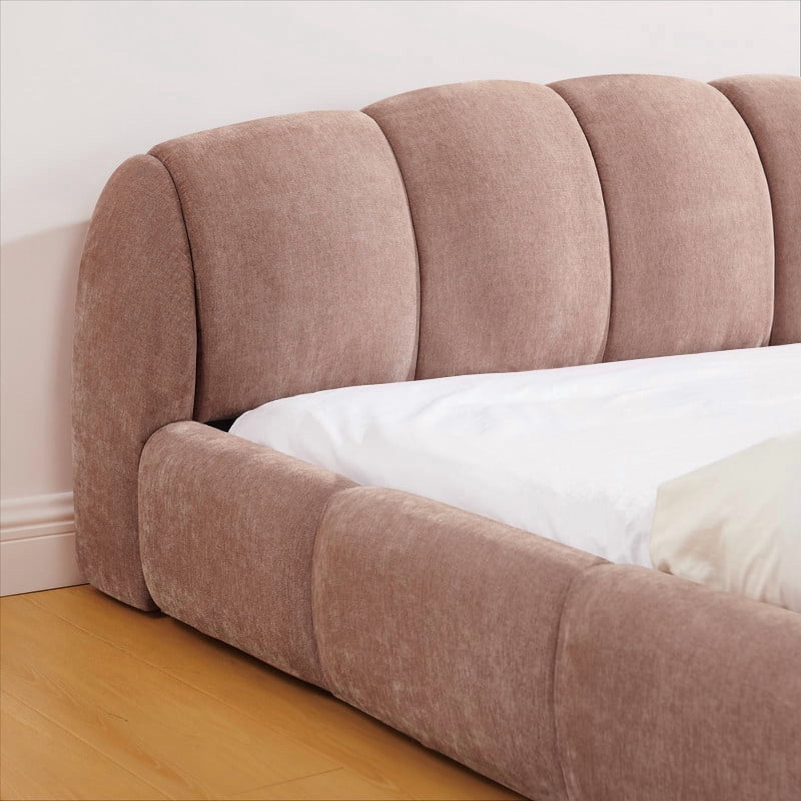 Queen/King Size Upholstered Platform Bed Frame, No Box Spring Required Low Profile Floor Bed with Padded Headboard & Footboard