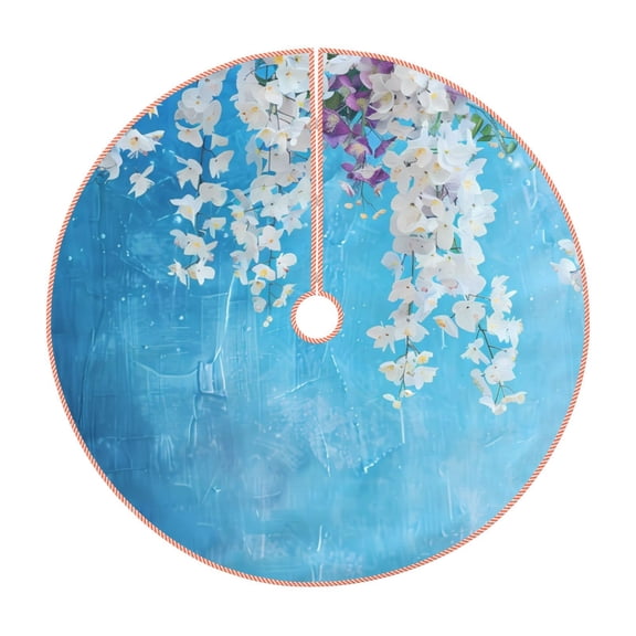 Rateoe Hanging Orchids Floral Blue Pattern Christmas Tree Skirt with Ties, Christmas Tree Decorations, Farmhouse Christmas Decor Xmas Holiday Decorations-30"