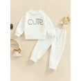 thumbnail image 2 of Sedceaty Toddler Patchwork 2Pcs Outfits, Capital Letter Print Long Sleeve Round Neck Pullover + Elastic Drawstring Casual Trousers, 2 of 8