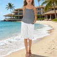 thumbnail image 2 of EnJoCho Teen Girls 2 Piece Cotton Linen Outfit Summer Casual Trendy Sets Sleeveless Cam𝗂 Tank Tops Loose Wide Leg Flowy Palazz𝗈 Shorts Girls Shirt And Shorts Set, 2 of 4