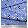 thumbnail image 3 of Soimoi Blue Silk Fabric Dog,Tree & Kids Human Figure Decor Fabric Printed Yard 42 Inch Wide, 3 of 3