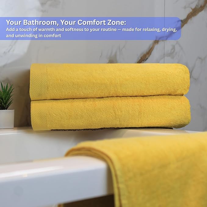 Bath Sheets Pack of 3 Oversized Towels 32x68 Inch 100 Percent Ring-Spun Cotton Quick Dry Soft Absorbent Luxury Bath Towels Yellow