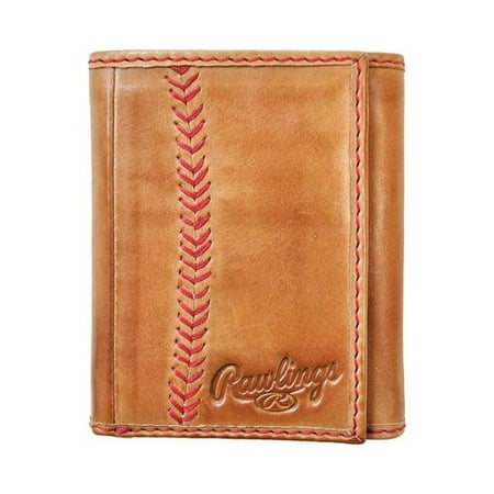 Men's Rawlings Baseball Stitch Trifold Wallet Tan