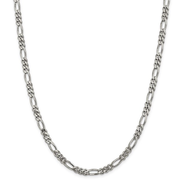 SS Rhodium Plated 5.25mm Figaro Chain (Weight: 21.8 Grams, Length: 20 Inches)