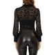 thumbnail image 3 of Blusa de encaje floral semitransparente de manga larga con cuello alto para mujer Inspire Chic 2XL negra, 3 of 6