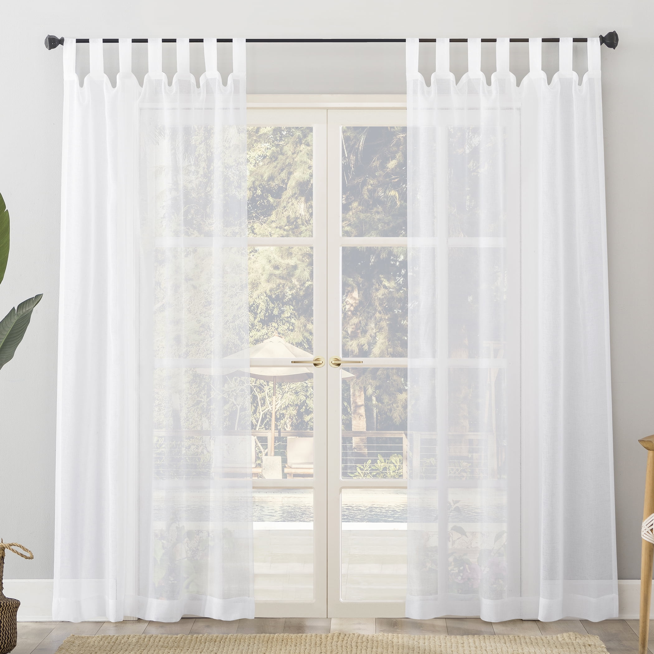No. 918 Amina Open Weave Indoor/Outdoor Sheer Tab Top Curtain Panel, 50"x108", White