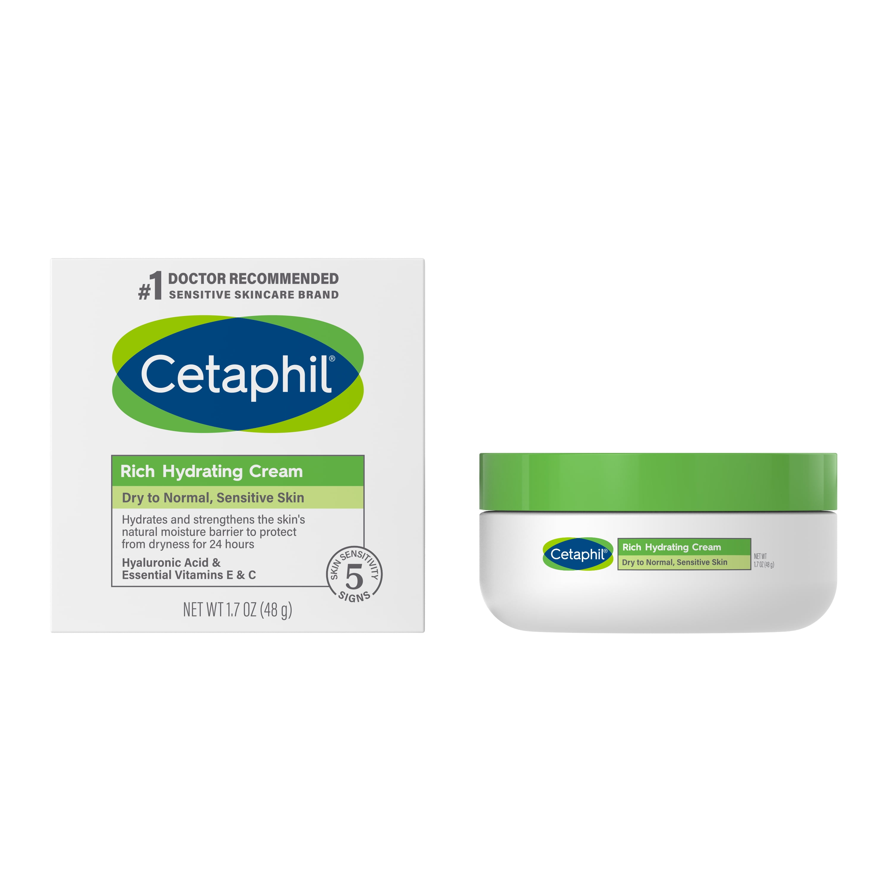CETAPHIL Rich Hydrating Cream for Face With Hyaluronic Acid 1.7 oz