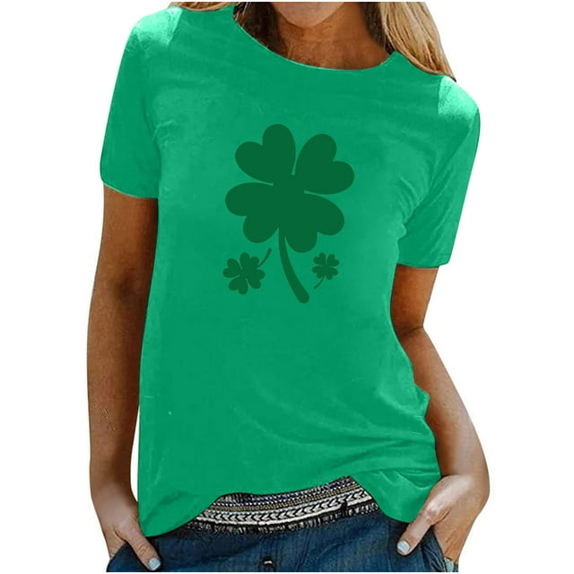 Besolor T-Shirts de la Saint-Patrick pour Femmes Été Col Rond Manches Courtes Tuniques Tops Décontractés Blouse Graphique Ample