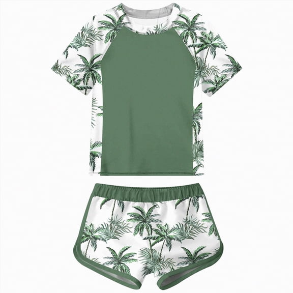mgoYE Girl Swimsuits Size 8 Baby Girl Swimsuit Infant Two Piece Suit with Headband Toddler Bathing Ruffles Bikini Tankini Beach Swimwear(Green,3-4 Years)