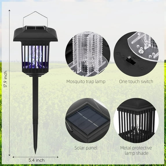G · PEH Solar Bug Zapper, 2 Pack Outdoor Solar Powered Mosquito Zapper Killer Lamp Fly Zapper Repellent Lighting Stake Landscape Fixture