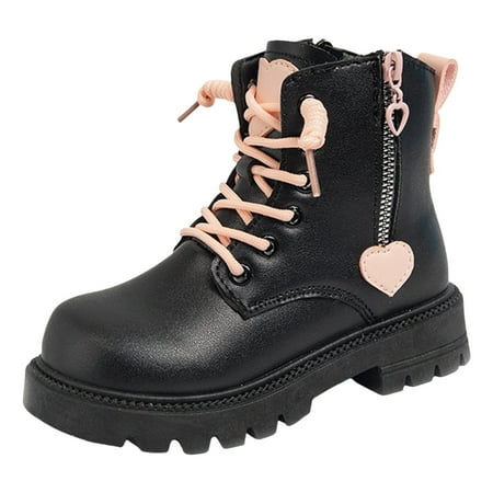 

Sngxgn Girls Glitter Ankle Boots Lace Up Shoes With Side Zipper for Toddler/Little Kid/Big Kid(Black 6-7 Y)