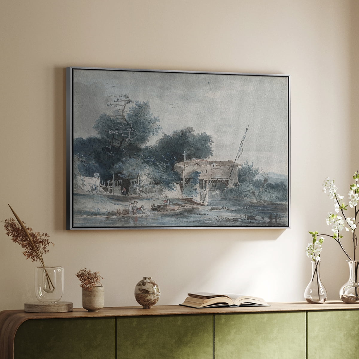 Vintage Landscape-CCCXLVII By Wexford Home Framed in Silver Wood Gallery Wrapped Canvas 25 in. x 37 in.
