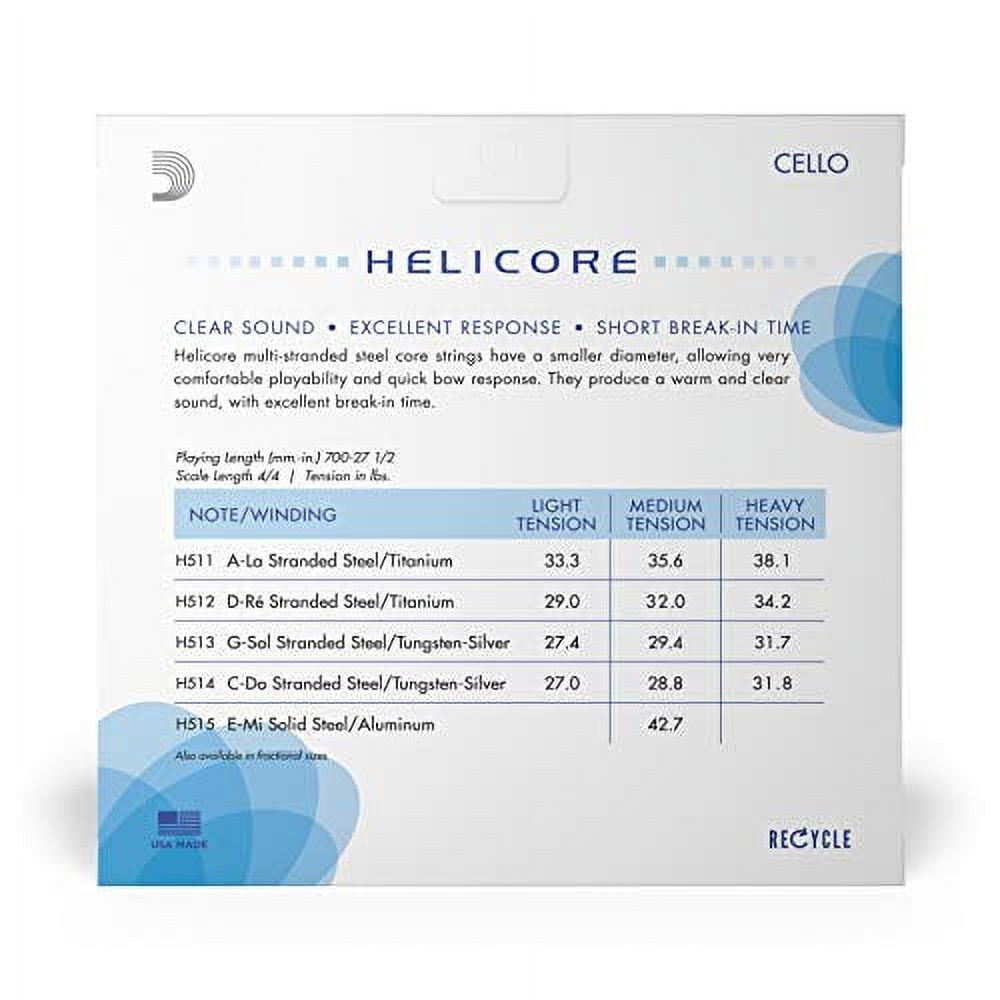 D'Addario Helicore Series Cello String Set 4/4 Size Light