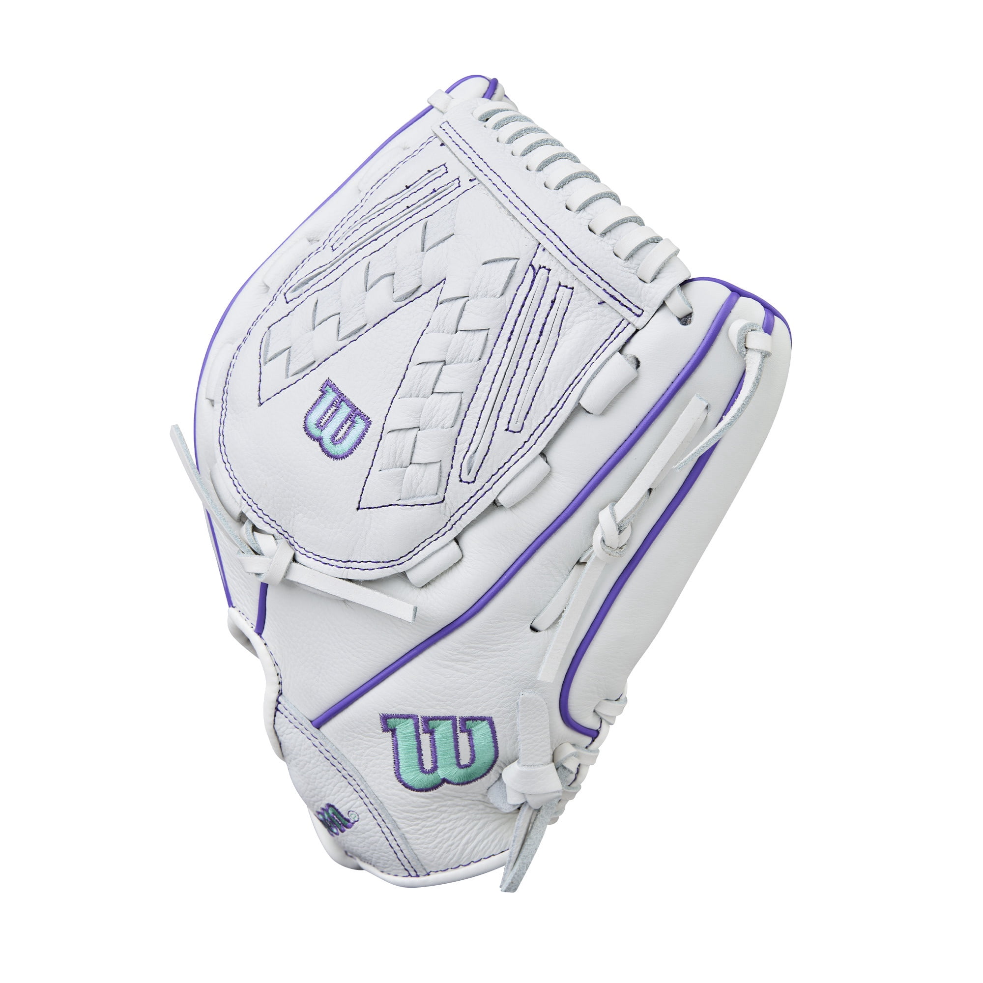 Wilson 2026 A500™ Siren™ 12.5" Youth Fastpitch Glove - White/Purple/Teal, Right Hand Throw