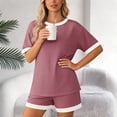 thumbnail image 5 of 2 Piece Outfits Summer,Women Ribbed Knit Pajama Sets Short Sleeve Top and Shorts 2 Piece Soft Pjs Sleepwear with Pockets Lounge Sets, 5 of 5