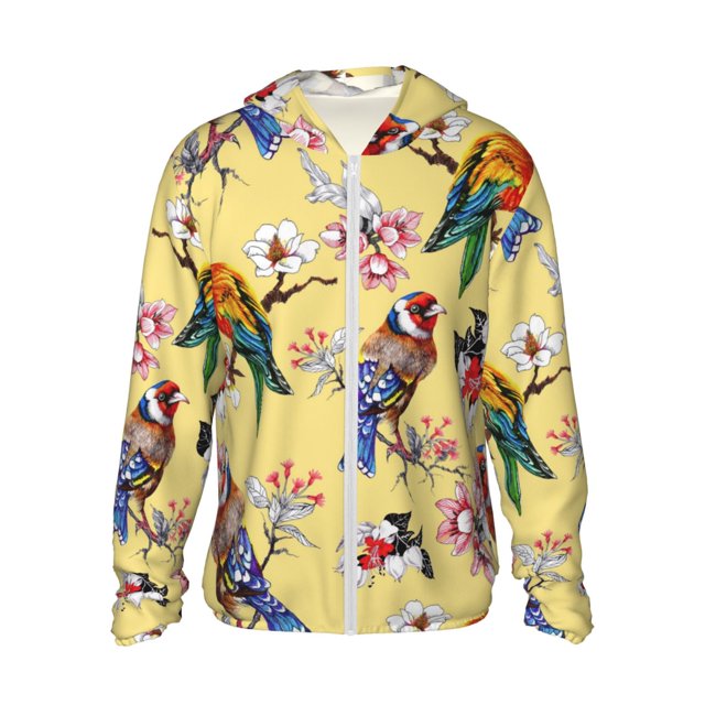 Balery Beautiful Bright Birds And Flowers Sudadera ligera de manga larga con capucha y protección solar UPF 50+ para hombre y mujer, ideal para pesca y running-Large