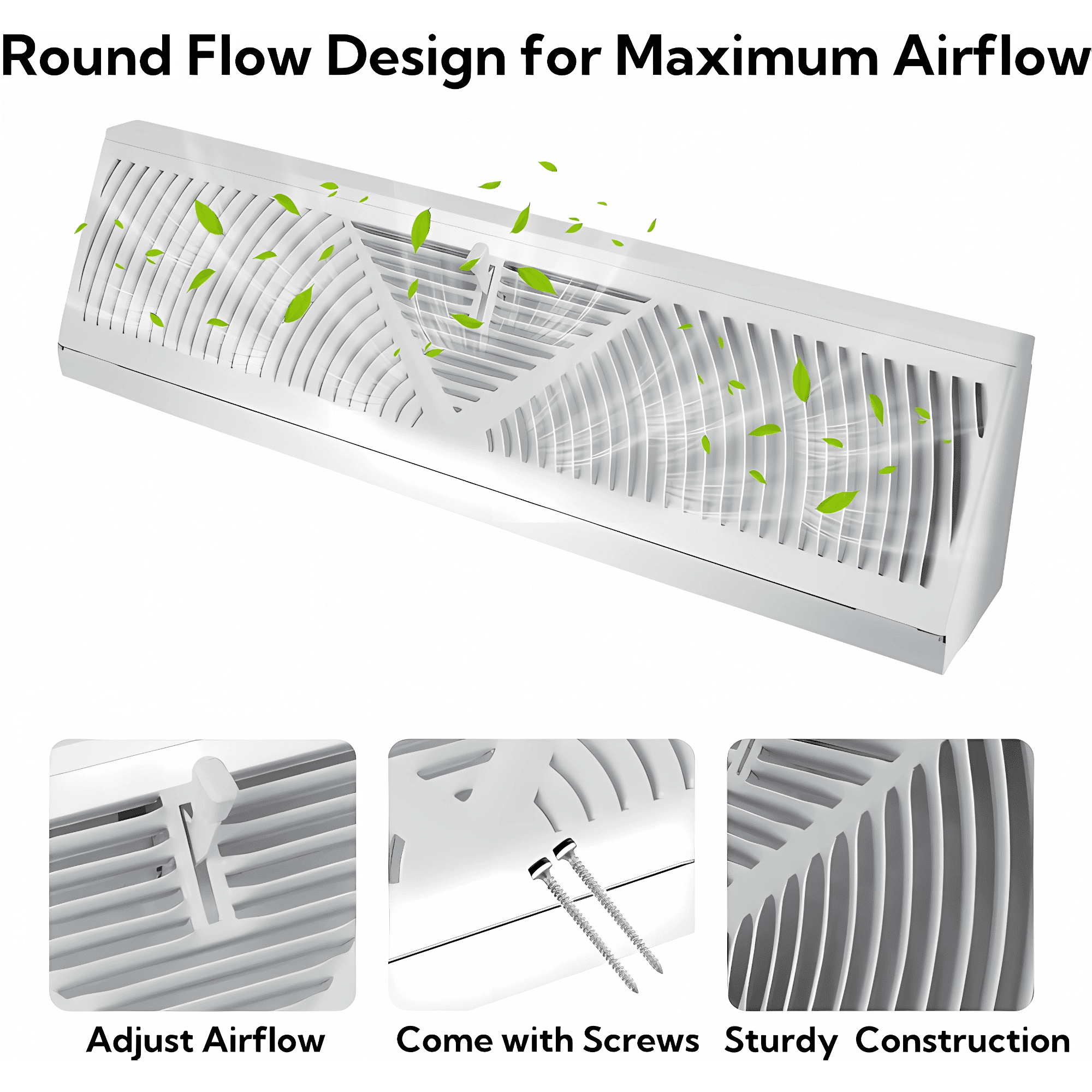 AIWFL 4 Pcs Corner Baseboard Register 18 Inch Duct Opening Size Vent Covers, Adjustable Lever for Air Flow Control