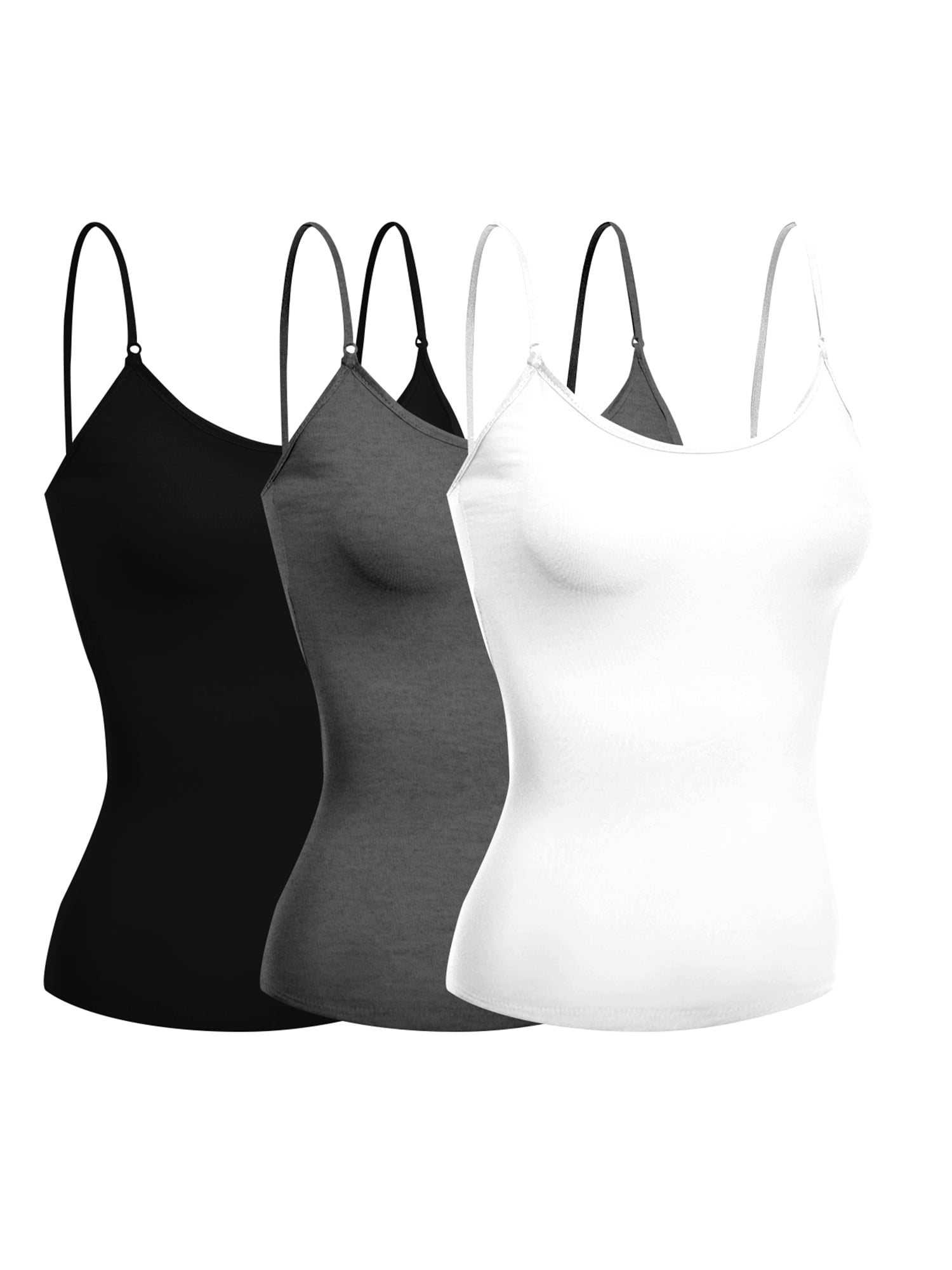 Emmalise Women's Built-in Bra Camisole 4-Pack - 95% Cotton 5% Spandex, Adjustable Straps, Shelf Bra