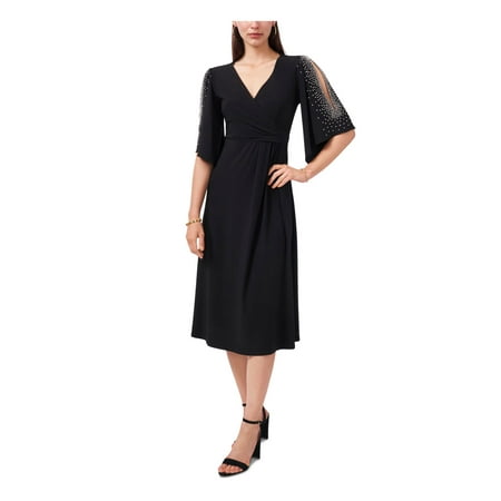 4512093 Black Bell Sleeve Flare Dress