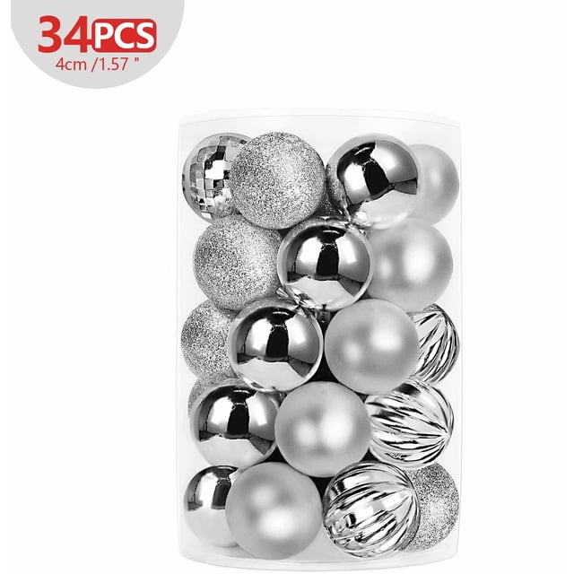 34 Christmas Balls Tree Decorations Christmas Decorations, Christmas Tree Decorations Balls With Pendants Tree Decorations Christmas Plastic Pvc 4cm 34 Pieces / Set, Silver