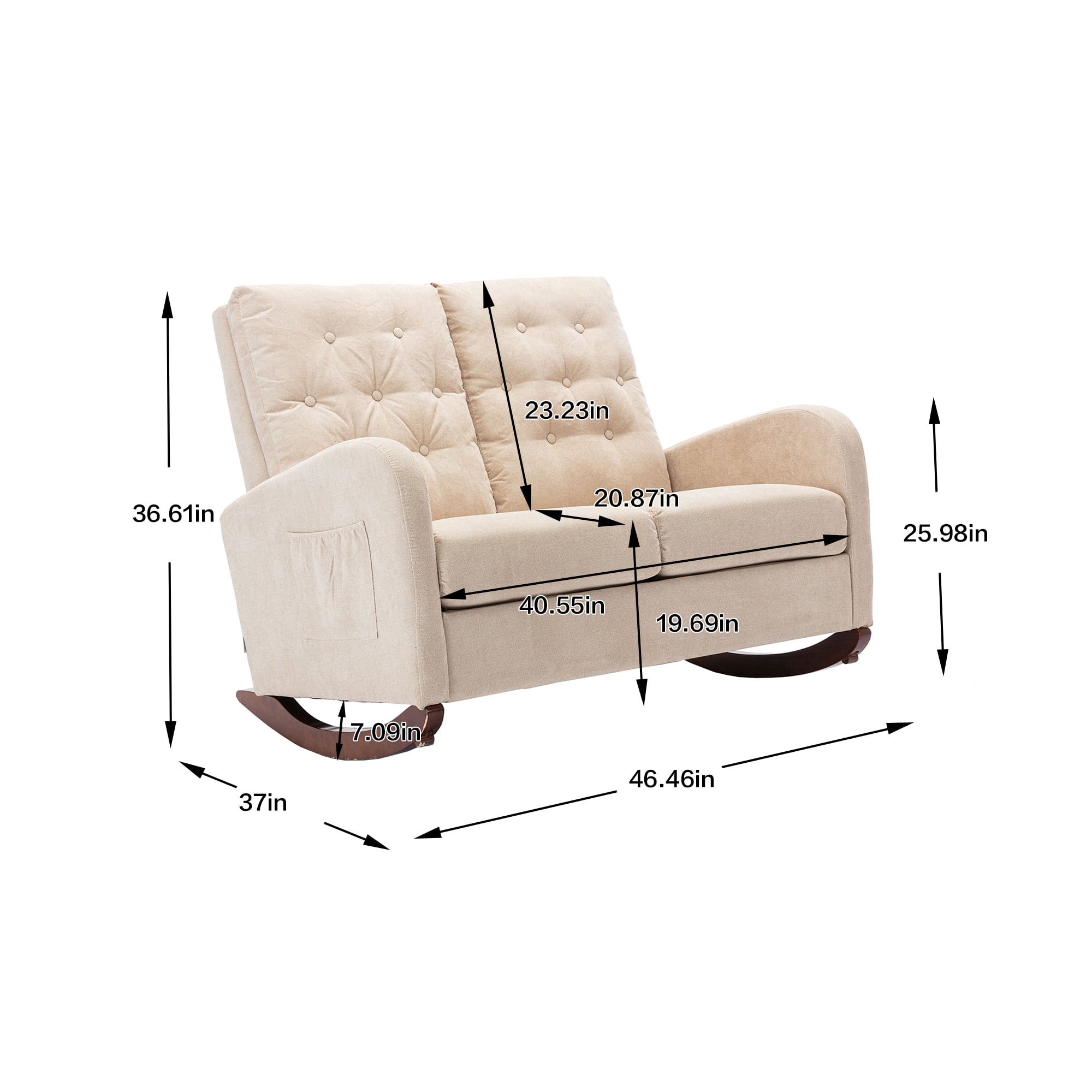 Bellemave Fashion Double Rocking Sofa with High Backrest and Pocket, Rocker Chair with Spacious Wing-back and Padded Seat for Living Room, Bedroom, Nursery(Beige)