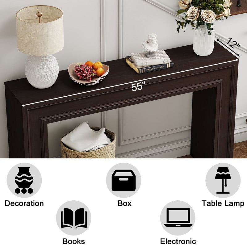 PLAMLE 55 Inch Console Table for Entryway, Narrow Sofa Table Behind Couch with Storage Shelf, Farmhouse Wooden Hallway Table for Living Room, Foyer, Small Spaces