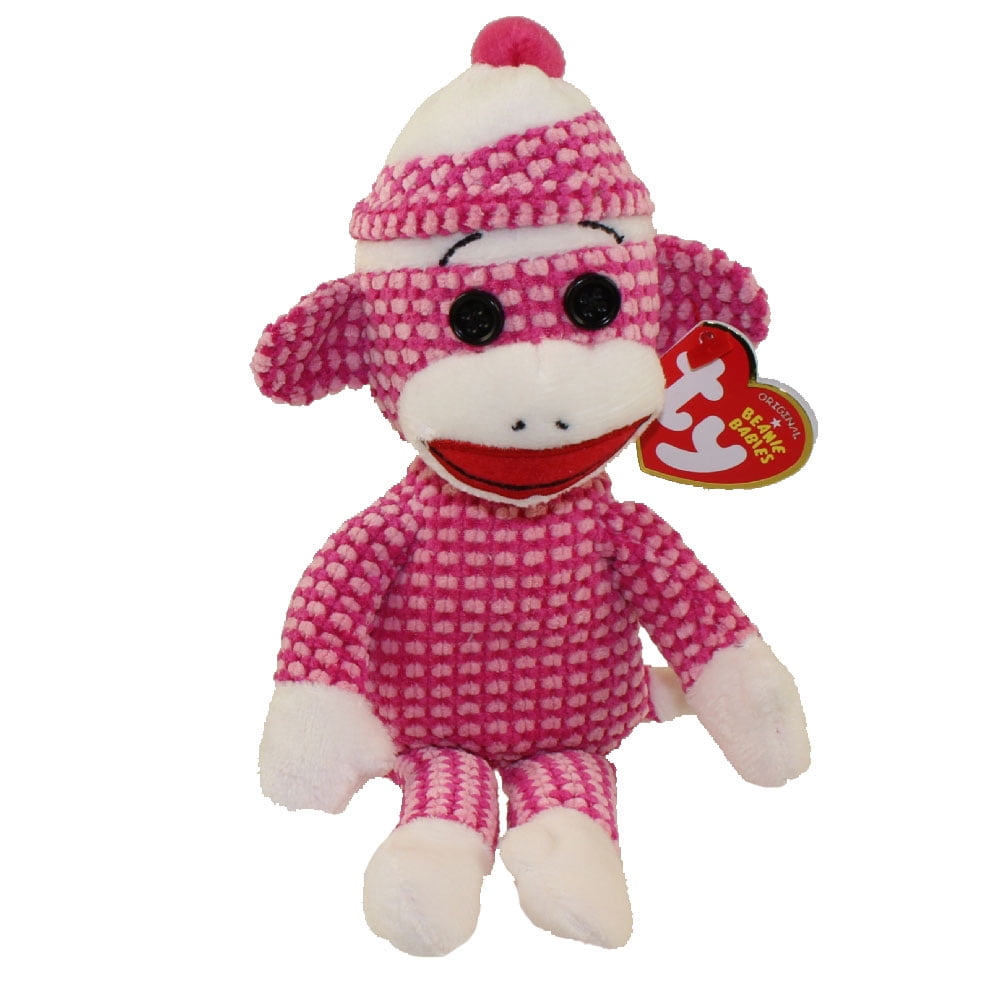 Ty Beanie Babies Sock Monkey Plush, Pink Quilted Multi-Colored