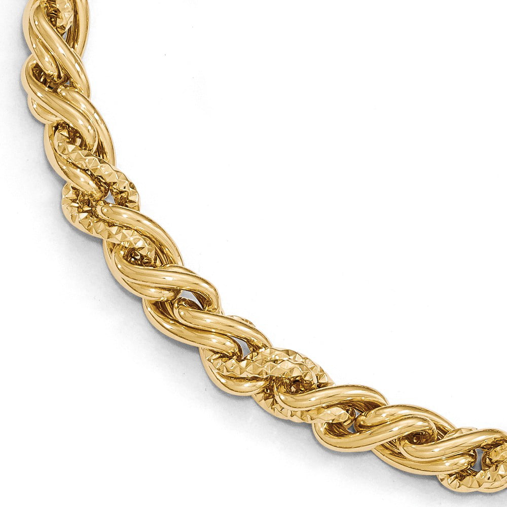 14K Yellow Gold Polished Diamond Cut Crosses w/1in Bracelet Ext 