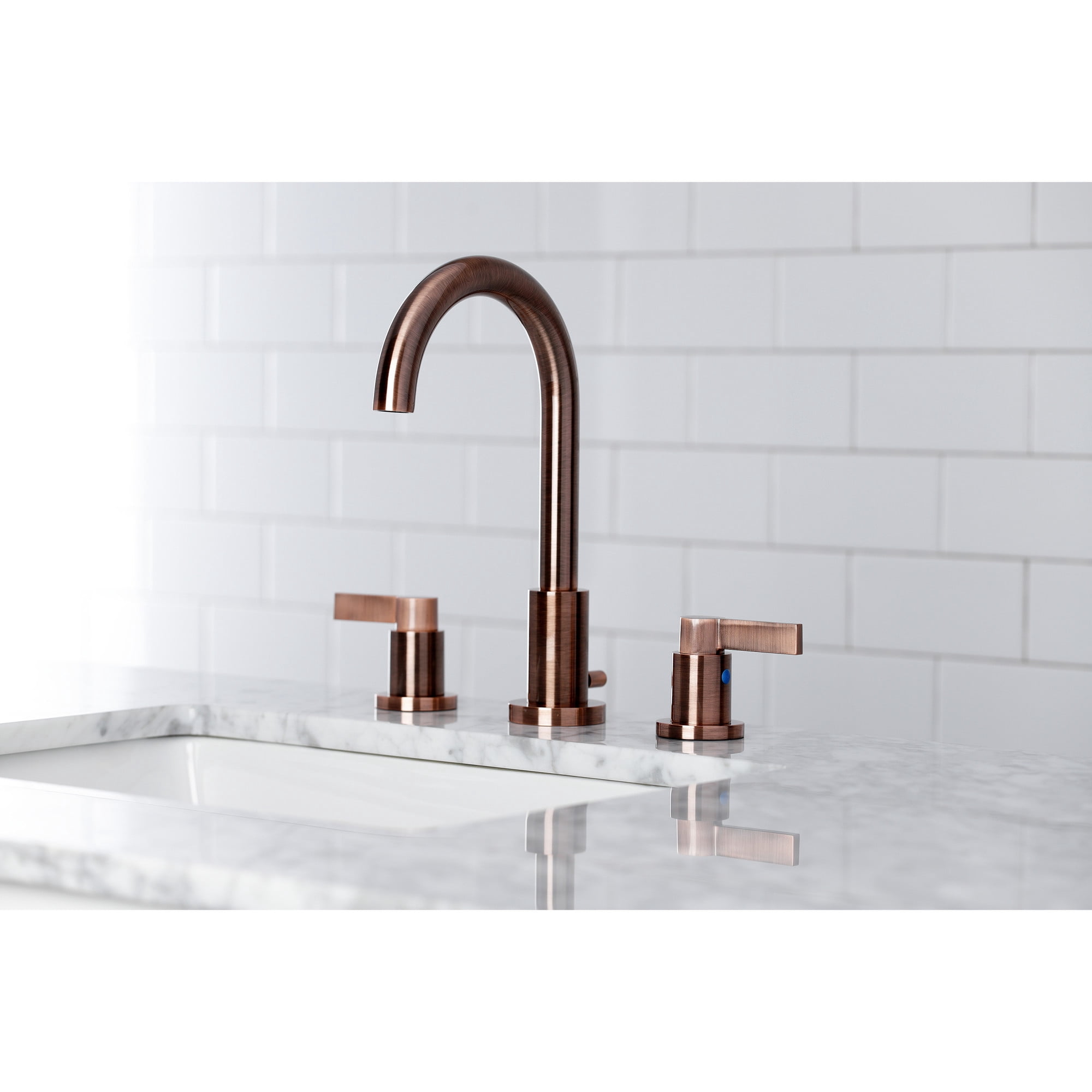 Kingston Brass FSC892NDLAC NuvoFusion Widespread Bathroom Faucet with Brass Pop-Up, Antique Copper
