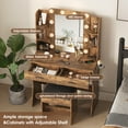 thumbnail image 2 of Vabches Vanity Desk Set with Mirror and Lights, Large Makeup Table with Charging Station, Comfortable Stool, 2 Drawers, Lots of Storage Shelves, 2 of 10