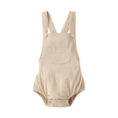 

ZIYIXIN Newborn Baby Girl Boy Summer Outfit Sleeveless Solid Ruffle Straps Suspender One Piece Romper Bodysuit Khaki 0-6 Months