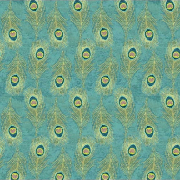 Indigo Peacock Feathers Cotton Fabric (1 yard)