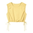 thumbnail image 6 of Womens Tank Tops, Crew Neck Sleeveless Cropped Shirts with Drawstring Hem, Solid Stylish Blouse, Spring Summer Street Wear | VerBelle,Yellow 2XL, 6 of 7