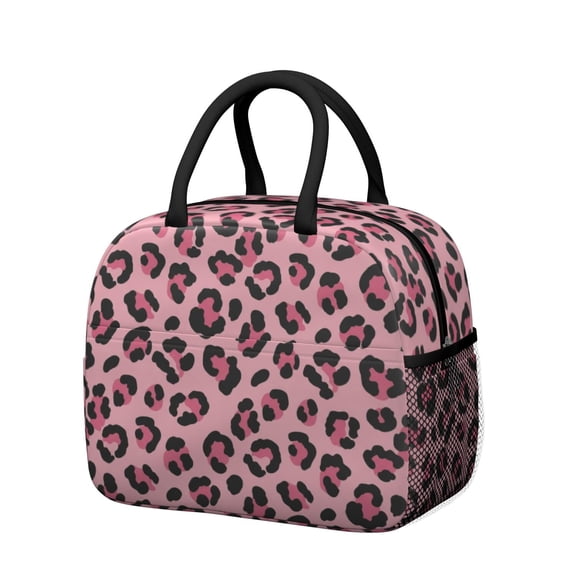 Black and Pink Leopard Print Insulated Leakproof Lunch Box for Work, Lunch Bag for Women Men, Loncheras Para Mujer for Beach Travel Picnic Camping