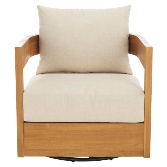 Safavieh Kento Wood Outdoor Swivel Chair, Natural/Taupe