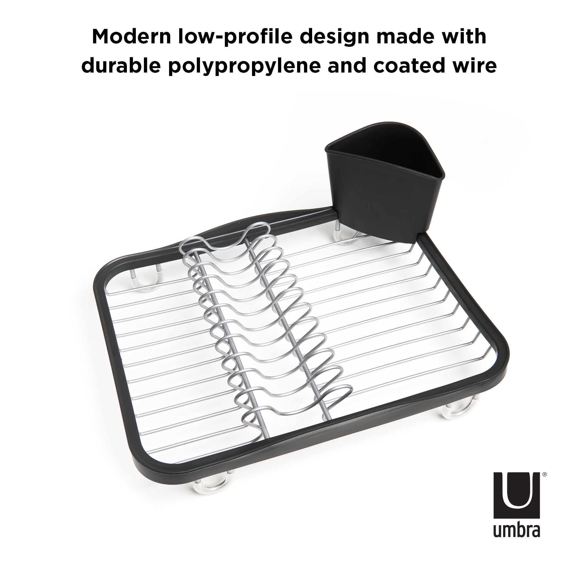 Umbra Sinkin Dish Rack, Compact Dish Drying Rack with Drainboard, Perfect for Small Kitchens