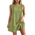 thumbnail image 3 of VBVC Women's Ruffle Trim Sleeveless Tunic Dress,Crew Neck Shift Mini Dress For Women,Ladies Lightweight Summer Breathable Dress with Pockets,Green,S-2XL, 3 of 8