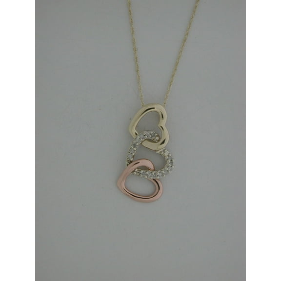 Silver Shop Gorgeous Three Heart Pendant Chain 14k Yellow Gold Plated White CZ