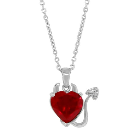 Devils Jewelry - Devil Heart Pendant Necklace,Created Ruby,Sterling Silver