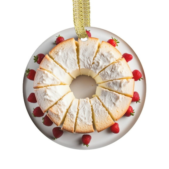 Angel Food Cake with Cream and Strawberries Food Double Sided Ceramic Foodie Novelty Holiday Christmas Xmas Tree Ornament Gift Accessory (Flat Printed Design, NOT 3D)