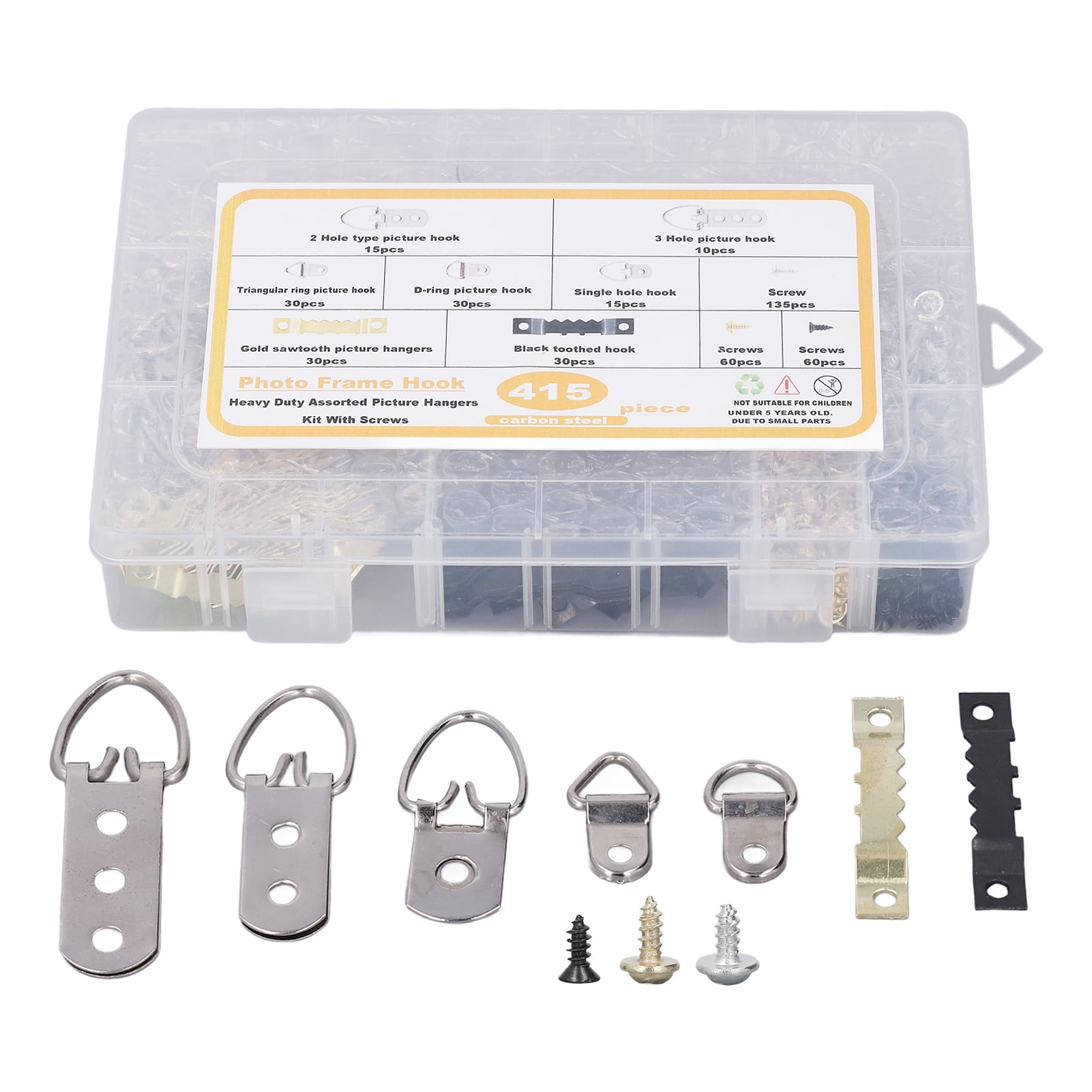 Suodoka 415-Piece Picture Hangers Kit Heavy Duty Assorted Frame Hooks with Screws and Transparent Box