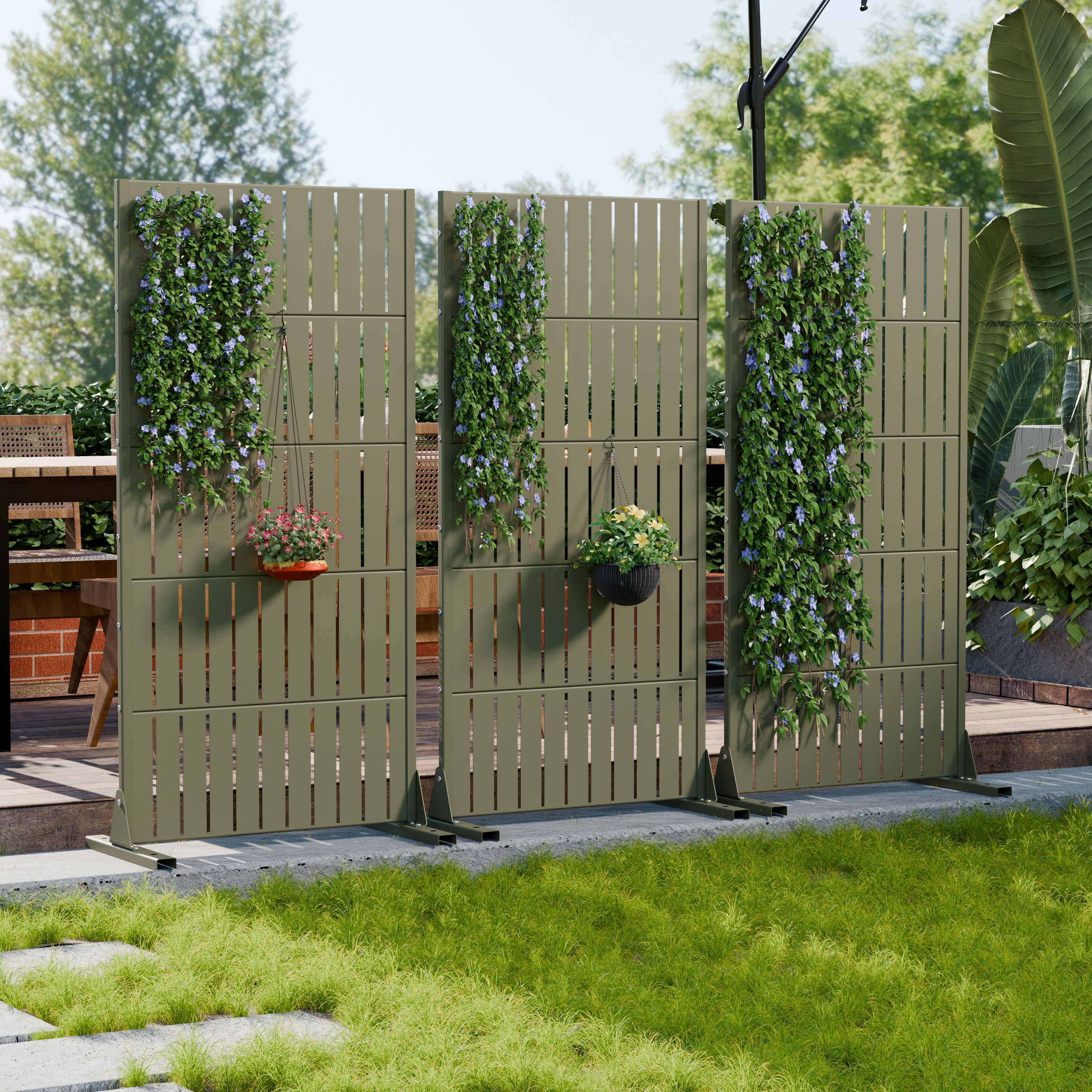 MAYEERTY 59*30in Freestanding Outdoor Privacy Screen, Metal Decorative Privacy Fence Panel, Small Space Privacy Divider for Patio, Balcony, Backyard